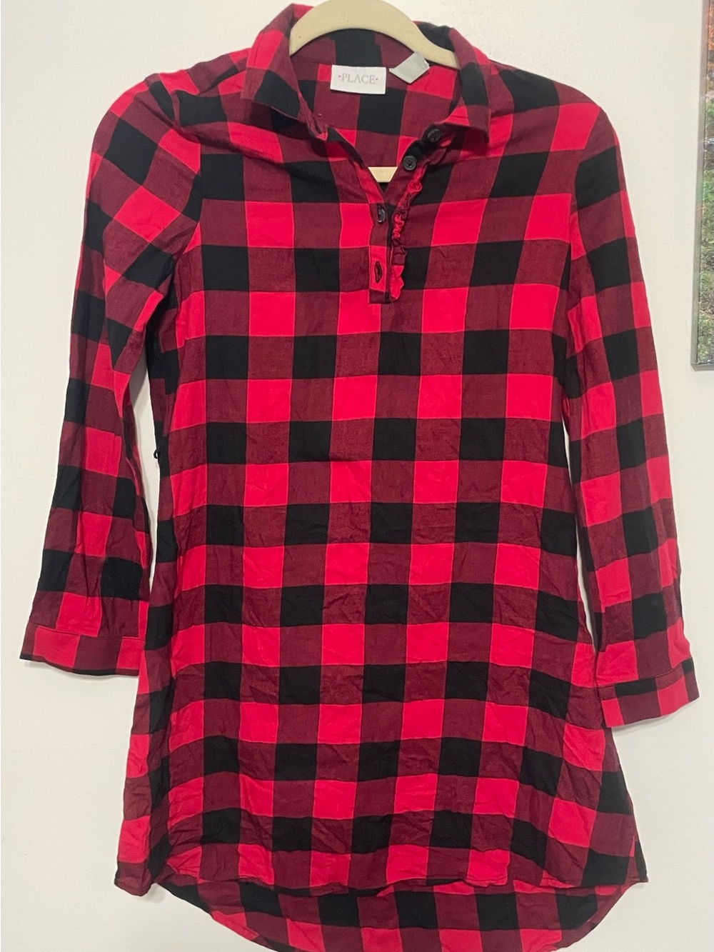 Place Red girl and Black flannel Buffalo Plaid Tunic size 10/12 pre-owned